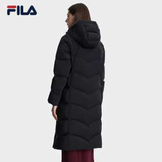 FILA斐乐 女士长款鹅绒连帽羽绒服 正黑色 M