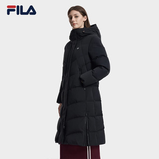 FILA斐乐 女士长款鹅绒连帽羽绒服 正黑色 M