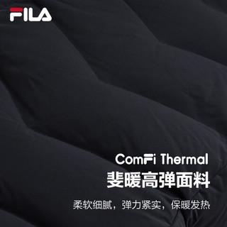 FILA斐乐 女士长款鹅绒连帽羽绒服 正黑色 M