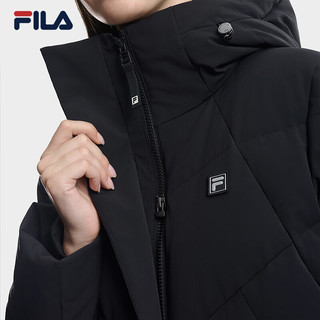 FILA斐乐 女士长款鹅绒连帽羽绒服 正黑色 M