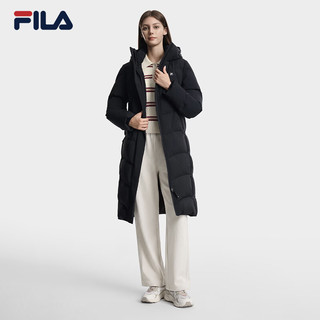FILA斐乐 女士长款鹅绒连帽羽绒服 正黑色 M