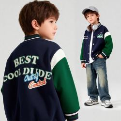 贝贝怡 中大童男孩学院风拼色棒球服外套耐磨休闲运动童装 藏青色 150