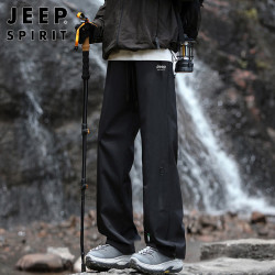 JEEP SPIRIT 吉普裤子男春秋季冲锋裤男士工装休闲裤男宽松直筒潮流男裤 黑色 3XL