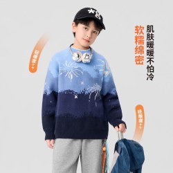 左西 儿童毛衣学院风冬2026新款男孩大童套头保暖内搭上衣 蓝色 160