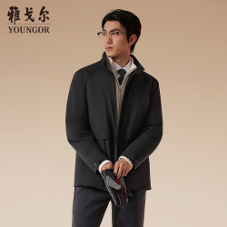 雅戈尔 可拆卸鹅绒内胆保暖商务立领羽绒服 黑色VSYD439836ALA