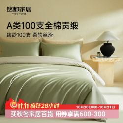 MIDO HOUSE 铭都 100支新疆长绒棉四件套 松湖绿配芦灰色 1.5m床单款