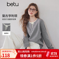 百图 女装2026年秋季新款复古亨利领假两件针织衫简约显瘦上衣2608T05
