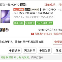 OPPO pad mini好价 多多2523下单
