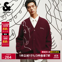杰克琼斯 男款针织红运开衫 酒红色 常规 S （170）