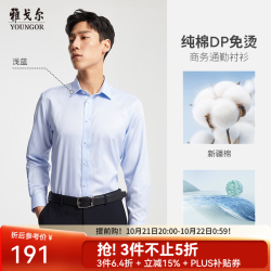 雅戈尔 长袖衬衫男条纹DP免烫衬衫纯棉面料舒适抗皱平整易打理 GLDP100163IJA浅蓝色 41