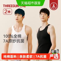 三枪 男士背心纯棉亲肤全棉跨栏运动健身四季打底汗衫内搭2件装