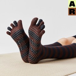 Almond Rocks AR yoga瑜伽系列普拉提抗菌五指袜条纹防滑压力运动袜小腿袜分趾