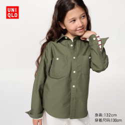 优衣库 童装男童女童休闲衬衫/长袖衬衣491368 56 橄榄色 160