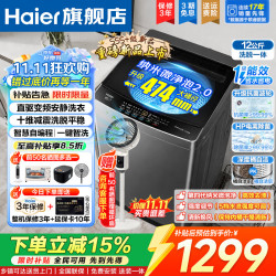 海尔 直驱变频12KG波轮洗衣机全自动一级能效大筒防缠绕 漩瀑洗1.35洗净比 电离除菌 波轮 12kg