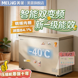 美菱 218/200/300升变频钢胆减霜电控单温卧式冰柜家商用 -40℃深冷速冻一级能效冷柜 300L 金色