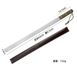 纳多美 加厚 5mm锰钢淬火钢戒尺测绘镇尺实木手柄车载防身高硬度直尺工具