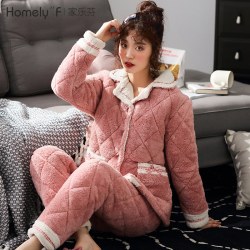 家乐芬 女士法兰绒夹棉家居服 C869925湖蓝
