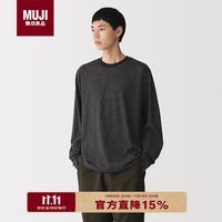無印良品 MUJI 男式 天竺编织 圆领长袖T恤 黑色图案6A L