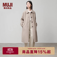 無印良品 MUJI 女式羊毛混立领大衣毛呢大衣外套中长款女款冬季外套女装BD0Z6A4A 浅米色 XL (165/92A)