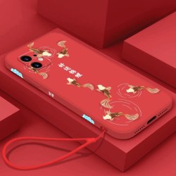 新年红色苹果11手机壳iPhone11promax好运锦鲤苹果11pro软壳本命年超薄新款全包液态硅胶挂绳保护套男女情侣