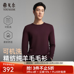 雅戈尔 毛衫男士全羊毛圆领羊毛衫绒面细腻光洁 酒红VYQW619964MYA L