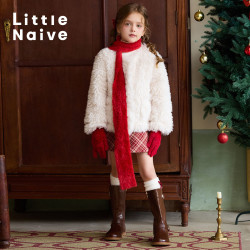 Little Naive LittleNaive女童毛绒外套皮毛一体儿童棉服外套千金风夹克