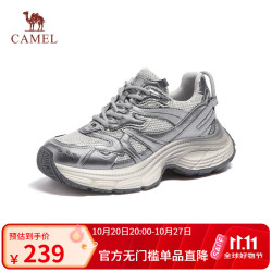 骆驼 耀月复古厚底老爹鞋女潮流增高百搭休闲鞋 L24A255651银色（密网） 36