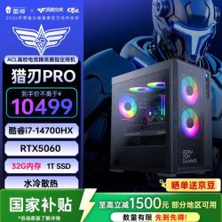 雷神 黑武士·猎刃Pro高性能游戏办公商用台式机电脑电竞主机(i7-14700HX 32G D5 RTX5060 1T)水冷侧透