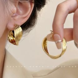 时尚C位!金属复古港风大圈圈耳环女小众设计独特耳钉高级感耳饰