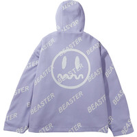 移动端：BEASTER 奥莱鬼脸字母满印防风潮仿羊羔毛正反两面穿外套