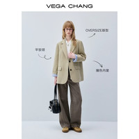 VEGA CHANG 绵羊毛西装毛呢外套女装秋冬新款松弛感廓形短外套上衣