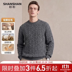 杉杉 95%羊毛 羊绒羊毛桑蚕丝混纺圆领提花纹理羊毛衫