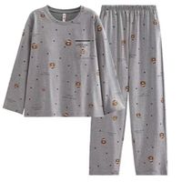 芬腾 新款100％棉带胸垫卡通家居服套装  FX27931324 花灰色 XL
