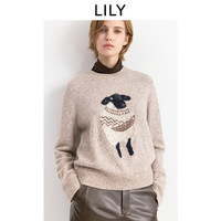 LILY 羊毛混纺费尔岛嵌花圆领针织衫 浅米 L/170/88A