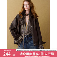 范思蓝恩 ECHO轻奢系列复古咖色PU皮翻领外套2026秋新款皮衣3006 咖色 S
