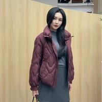 斯尔丽 宽松立领菱格切线不规则下摆女式短款羽绒服