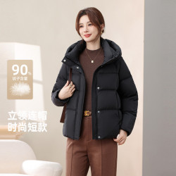 雪中飞 2026春装新女士妈妈装短款龟背羽绒服连帽简约基础美拉德