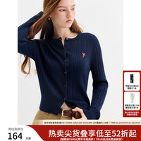范思蓝恩 小马刺绣圆领针织开衫女秋季2026新款基础绞花上衣4132 藏青色 XS