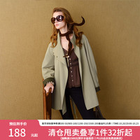 范思蓝恩 撞色领口风衣外套女秋长短款2026绿色一手长中长立领3191 卡其绿（短款） S