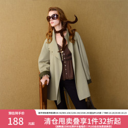 范思蓝恩 撞色领口风衣外套女秋长短款2026绿色一手长中长立领3191 卡其绿（短款） S