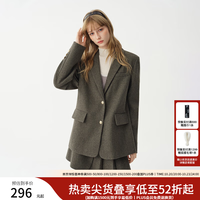 范思蓝恩 含羊毛呢子西装外套女秋冬2026新款人字纹复古绿色套装 灰雾绿（上衣） XS