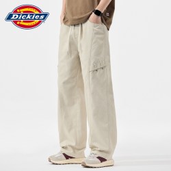 Dickies 帝酷适春秋季阔腿工装裤抽绳休闲裤子男士宽松直筒梭织裤Y