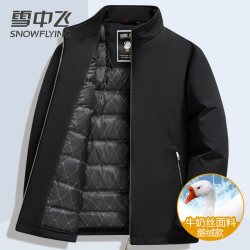 雪中飞 中老年男士羽绒服短款内胆可脱卸鹅绒服翻领爸爸装冬季外套