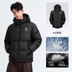 骆驼 小太阳男装羽绒服男冬季外套短款2025年新款黑色加厚面包服