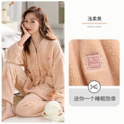 家乐芬 睡衣女士秋冬款冬季法兰绒加绒加厚珊瑚绒家居服