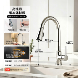 科勒 21366T 抽拉式防溅 黄铜本体 细把手 厨房冷热水龙头