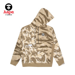Aape 旗舰店男装秋冬猿颜硅胶章印花连帽拼接口袋加绒卫衣3823XAH