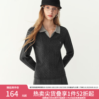 范思蓝恩 通勤撞色POLO领假两件针织衫2026冬新款灰色绞花上衣4138 烟灰色 XS