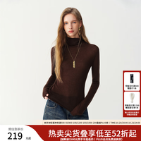 范思蓝恩 堆堆领全羊毛针织打底衫女冬季2026新款长袖套头上衣4037 巧克力棕 XS