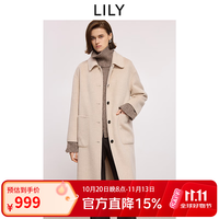 LILY 100%羊毛LILY2025冬简约翻领宽松通勤浅色毛呢大衣外套女长款 606浅米 S